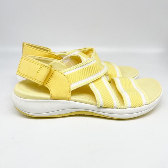 Clarks Women's Mira Lily Elastic Mesh Low Wedge Sandals Yellow White Size 8.5 M - Picture 4 of 8